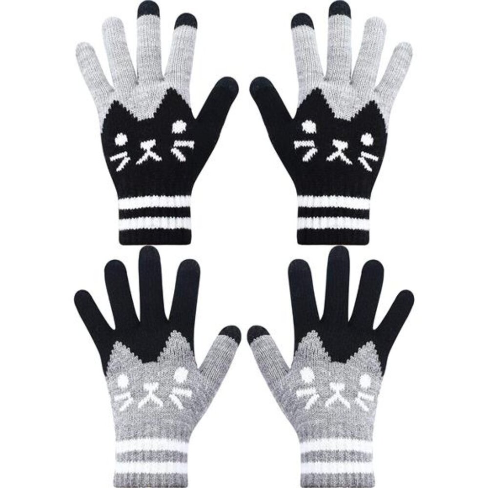 Touch Screen Gloves Womens Winter Knit Phone Gloves Warm Stretch 2 Pair